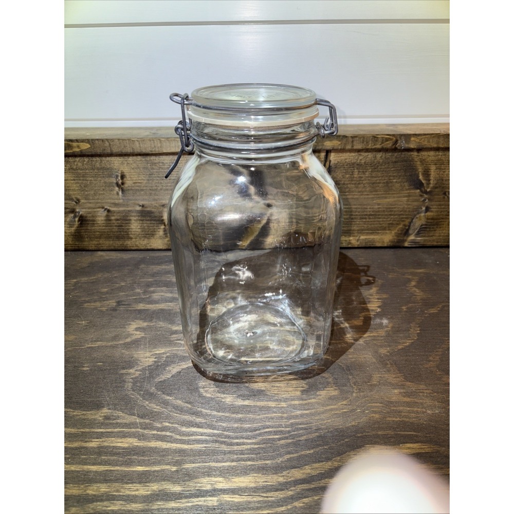 VINTAGE I VETRI DI FIDENZA ITALY LARGE GLASS JAR 3 LITER BAIL STYLE LID